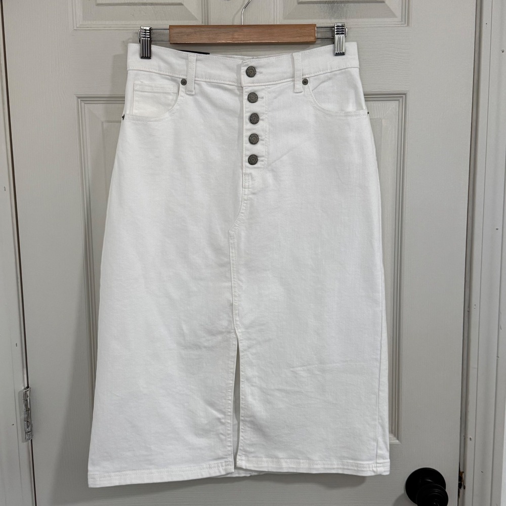 Banana Republic Midi Skirt Womens 4 White Denim Button Fly‎ NWT Coastal Nautical